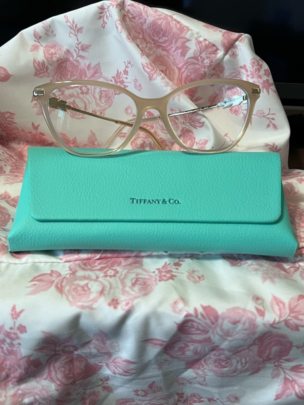 Tiffany & Co. Light Pink Cat-Eye Optical Glasses with Tiffany Blue Case